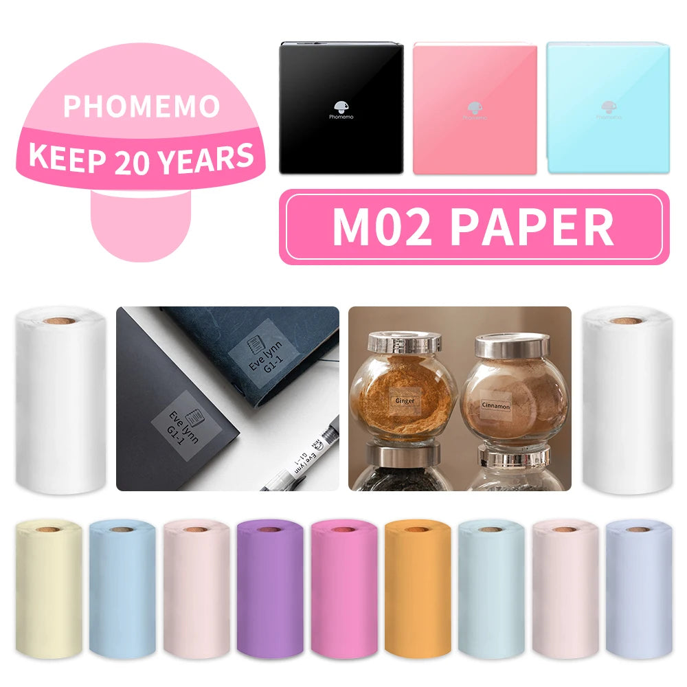 Thermal Paper Self-Adhesive Printable Sticker Label for M02 Series Label Printer Photo Paper 3 Rolls/Box Keep 20 Years