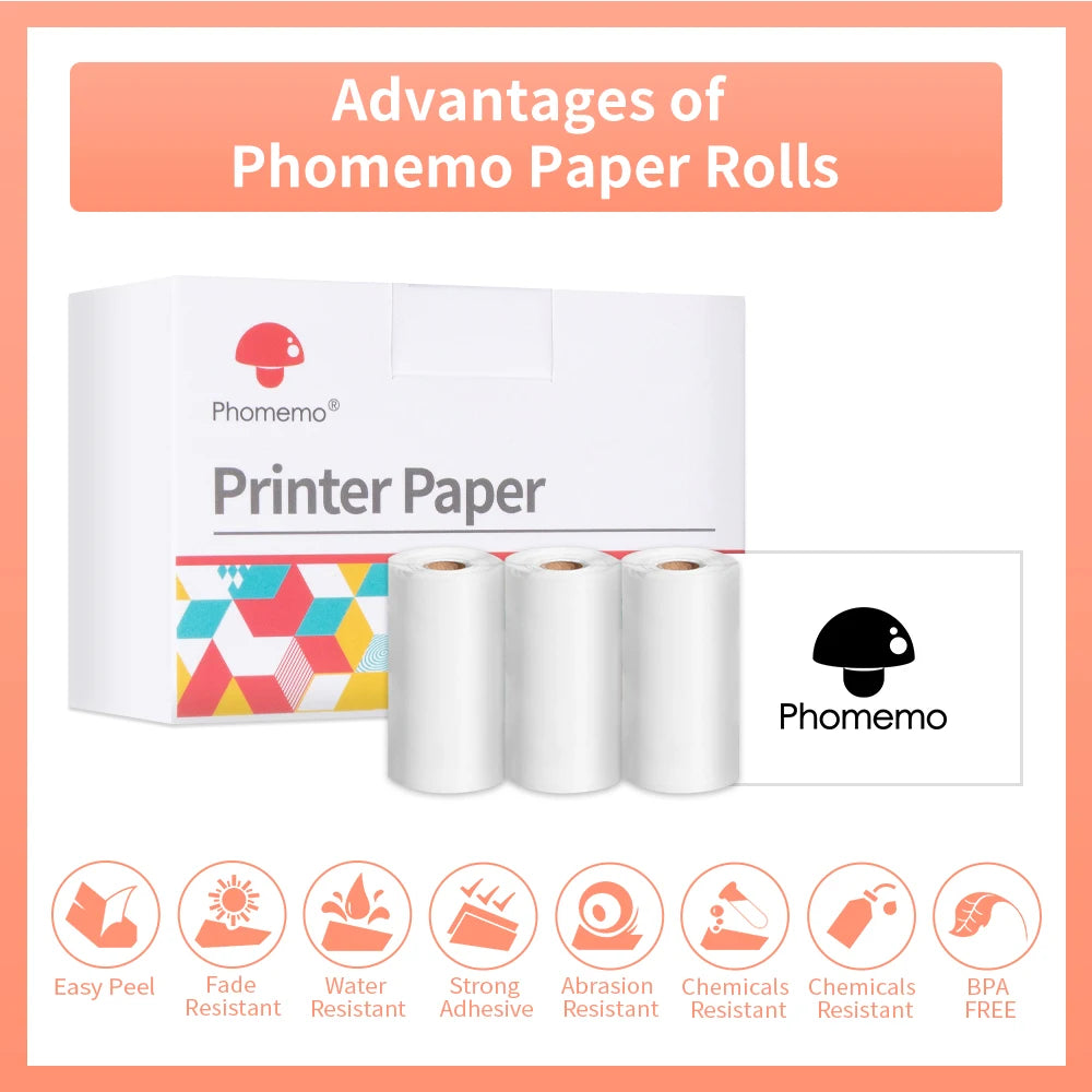 Thermal Paper Self-Adhesive Printable Sticker Label for M02 Series Label Printer Photo Paper 3 Rolls/Box Keep 20 Years