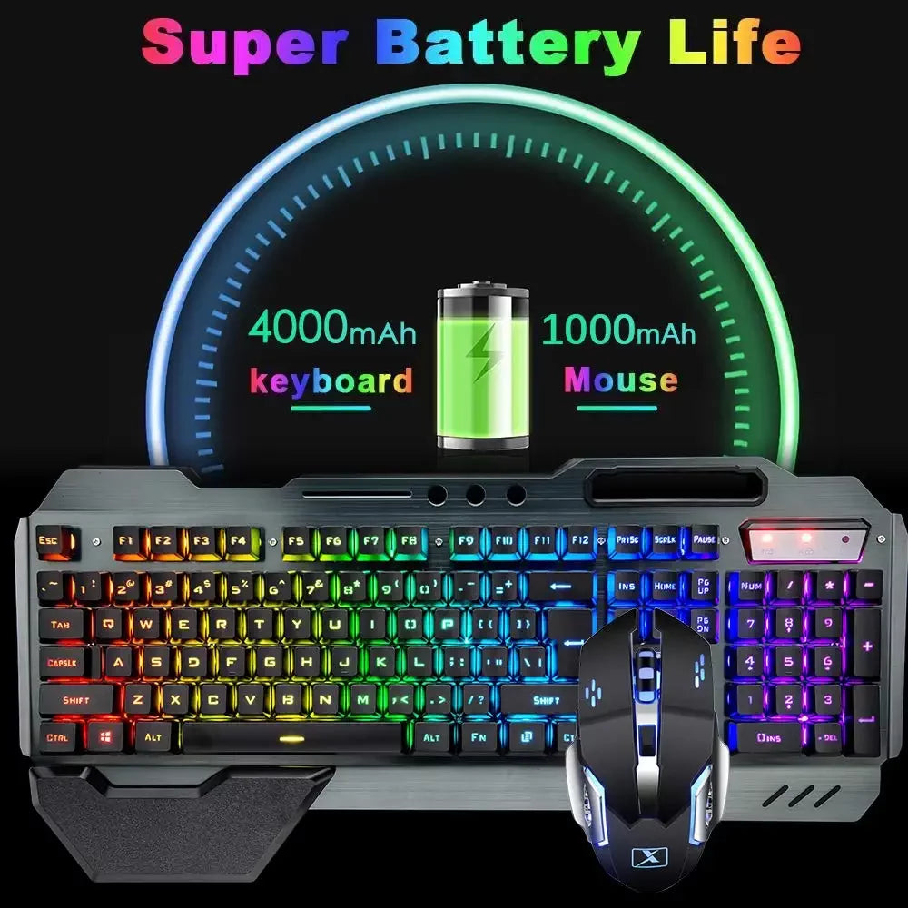 Wireless Gaming Keyboard and Mouse,Rgb Backlit Rechargeable Mouse,Removable Hand Rest for PC Gamer