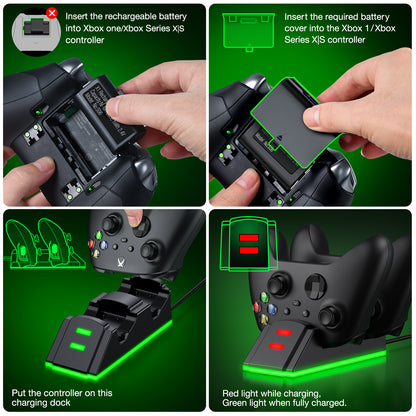 Xbox Controller Charging Station with 2 X 1200Mah(4320Mwh) Rechargeable Battery Pack for Xbox Series X|S/Xbox One/Xbox One S/X/Elite Controller,Black