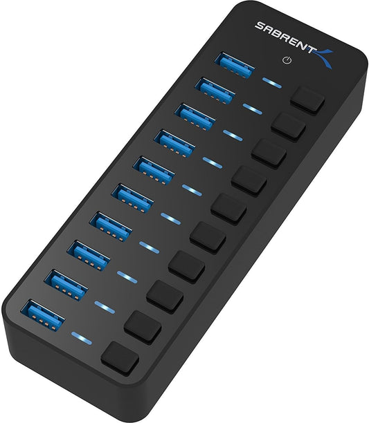 10-Port 60W USB 3.0 Hub with Individual Power Switches and Leds Includes 60W 12V/5A Power Adapter (HB-BU10)